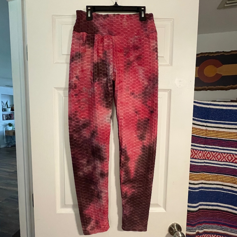 Ara Sports Women's Pink Tie Dye Butt Lift Leggings-size Medium
